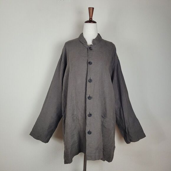 Eskandar Jacket Womens 1 Brown Linen Button Down Oversized Relaxed Wide Fit - Picture 1 of 7